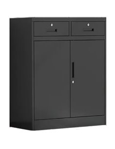 Commercial Metal Black Storage Cabinet with 2 drawers Lockable 900x400x1090mm | Stalwart DA-MYSC03BLACK