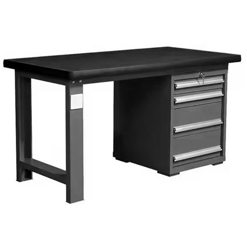 Commercial Heavy Duty Work Table with 4 Drawers 1500x750x800mm Black | Stalwart DA-MB80150HDT4D
