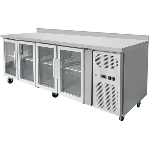 Commercial Refrigerated Counter with Upstand 4 glass doors Depth 600mm | Stalwart DA-THP4200TNG