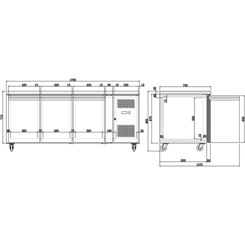 Commercial Refrigerated Counter 4 doors Depth 700mm | Stalwart DA-GN4100TN