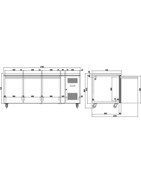 Commercial Refrigerated Counter 4 doors Depth 700mm | Stalwart DA-GN4100TN