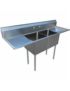Commercial Pot Wash Sink Stainless steel 2 bowl Splashback 1830x600x1110mm Round legs | Stalwart DA-C2T18181218LR