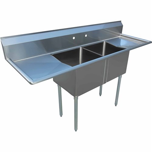 Commercial Pot Wash Sink Stainless steel 2 bowl Splashback 1830x600x1110mm Round legs | Stalwart DA-C2T18181218LR