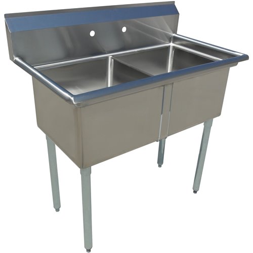 Commercial Pot Wash Sink Stainless steel 2 bowl Splashback 1360x600x1110mm Round legs | Stalwart DA-C2T24241400