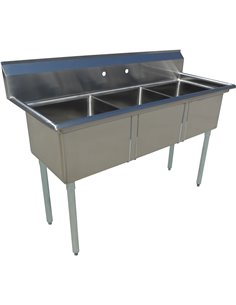 Commercial Pot Wash Sink Stainless steel 3 bowl Splashback 1970x600x1110mm Round legs | Stalwart DA-C3T24241400