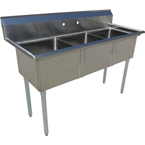 Commercial Pot Wash Sink Stainless steel 3 bowl Splashback 1970x600x1110mm Round legs | Stalwart DA-C3T24241400