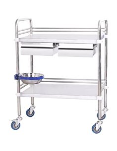 Professional 2 Tier Medical Trolley 2 Drawers Stainless Steel 600x400x860mm | Stalwart DA-WHSS2T6040D2