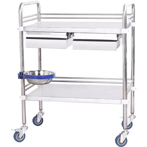 Professional 2 Tier Medical Trolley 2 Drawers Stainless Steel 600x400x860mm | Stalwart DA-WHSS2T6040D2