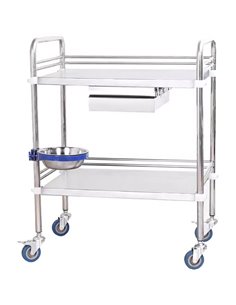 Professional 2 Tier Medical Trolley 1 Drawers Stainless Steel 600x400x860mm | Stalwart DA-WHSS2T6040D
