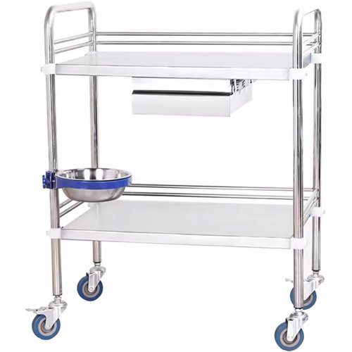 Professional 2 Tier Medical Trolley 1 Drawers Stainless Steel 600x400x860mm | Stalwart DA-WHSS2T6040D