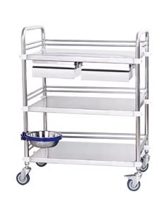 Professional 3 Tier Medical Trolley 2 Drawers Stainless Steel 600x400x860mm | Stalwart DA-WHSS3T6040D2