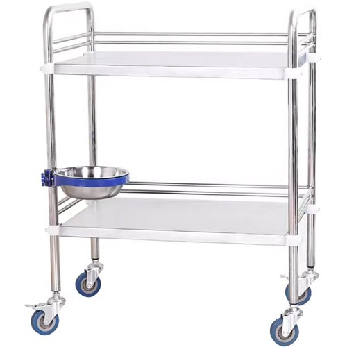 Professional 2 Tier Mobile Medical Trolley Stainless Steel 800x480x860mm | Stalwart DA-WHSS2T8048