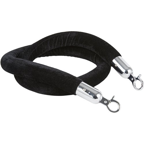 Black Velvet Stanchion Rope with Silver ends 6ft | Stalwart DA-AX210