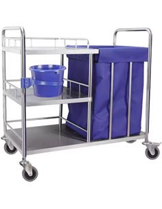 Professional Janitor/Cleaning Trolley Stainless Steel with Linen Basket 900mm | Stalwart DA-WHNT9045