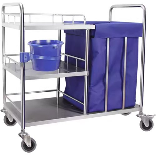 Professional Janitor/Cleaning Trolley Stainless Steel with Linen Basket 900mm | Stalwart DA-WHNT9045
