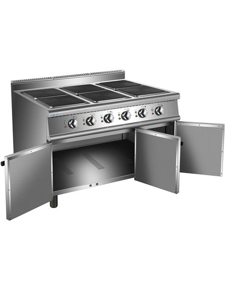 Commercial Electric Cooker 6 Square Burners with Cabinet Base 900mm Depth | Stalwart DA-HSQ962C