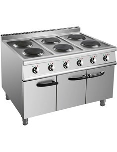 Commercial Electric Cooker 6 Burners with Cabinet Base 6x2kW 700mm Depth | Stalwart DA-HRQ762