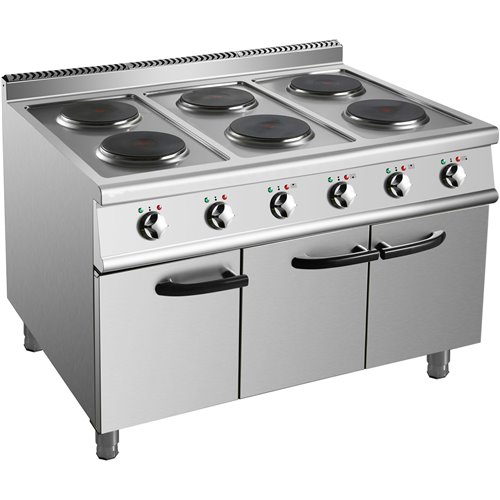 Commercial Electric Cooker 6 Burners with Cabinet Base 6x2kW 700mm Depth | Stalwart DA-HRQ762