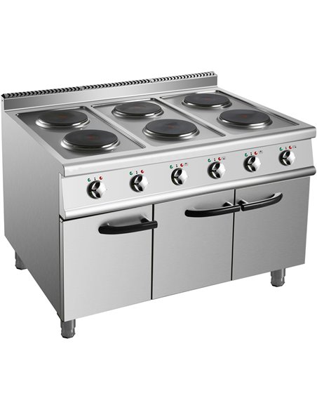 Commercial Electric Cooker 6 Burners with Cabinet Base 6x2kW 700mm Depth | Stalwart DA-HRQ762