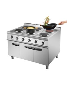 Commercial Electric Cooker 6 Burners with Cabinet Base 6x2kW 700mm Depth | Stalwart DA-HRQ762 2