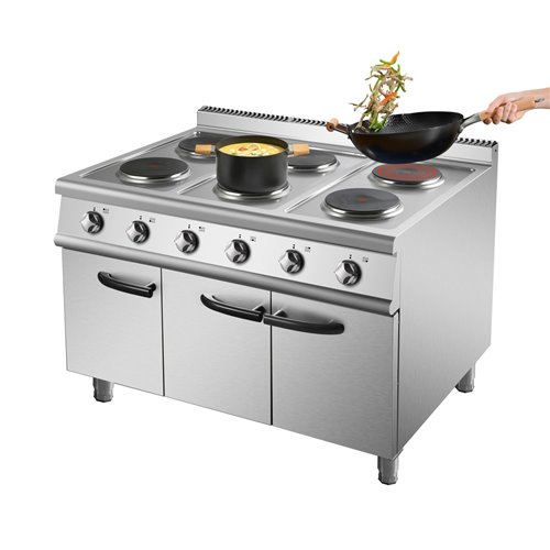 Commercial Electric Cooker 6 Burners with Cabinet Base 6x2kW 700mm Depth | Stalwart DA-HRQ762