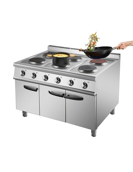 Commercial Electric Cooker 6 Burners with Cabinet Base 6x2kW 700mm Depth | Stalwart DA-HRQ762