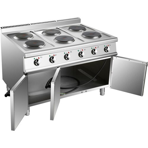 Commercial Electric Cooker 6 Burners with Cabinet Base 6x2kW 700mm Depth | Stalwart DA-HRQ762