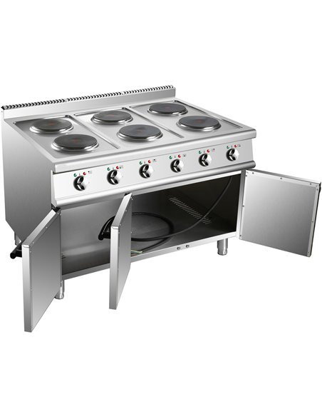 Commercial Electric Cooker 6 Burners with Cabinet Base 6x2kW 700mm Depth | Stalwart DA-HRQ762