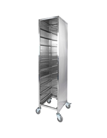 10 tier Rack/Tray/Pan Trolley for width 310-350mm Covered sides Stainless Steel  | Stalwart DA-PT10P