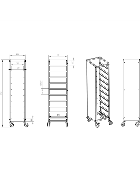 10 tier Rack/Tray/Pan Trolley for width 310-350mm Covered sides Stainless Steel  | Stalwart DA-PT10P