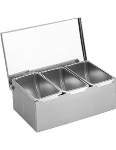 Commercial Condiment Holder with lid including 3 containers Stainless steel | Stalwart DA-CHF03