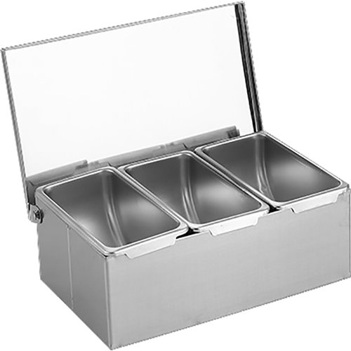 Commercial Condiment Holder with lid including 3 containers Stainless steel | Stalwart DA-CHF03