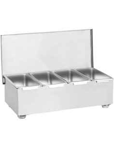Commercial Condiment Holder with lid including 4 containers Stainless steel | Stalwart DA-CHF04