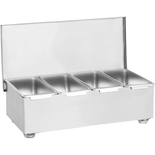 Commercial Condiment Holder with lid including 4 containers Stainless steel | Stalwart DA-CHF04