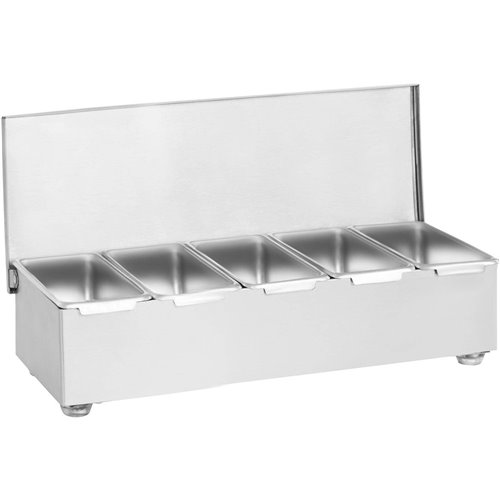Commercial Condiment Holder with lid including 5 containers Stainless steel | Stalwart DA-CHF05