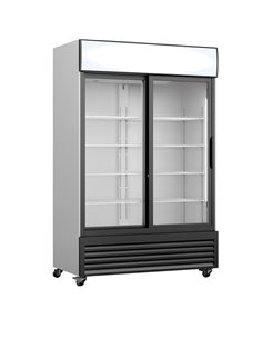 Commercial Display Refrigerator with Double Sliding Glass door &amp Canopy 1050 litres Black | Stalwart DA-FCLS133ASA