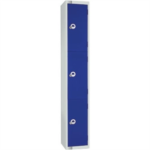 Three Door Locker with Sloping Top Blue Padlock