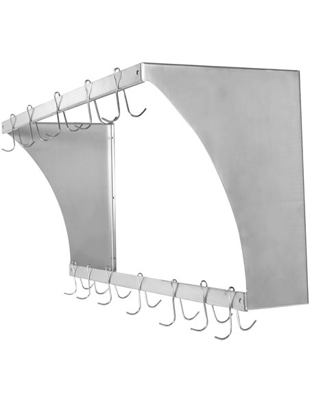 Commercial Wall Mounted Double Line Pot Rack with 12 Hooks Stainless Steel 900x300x300mm | Stalwart DA-VMR0930