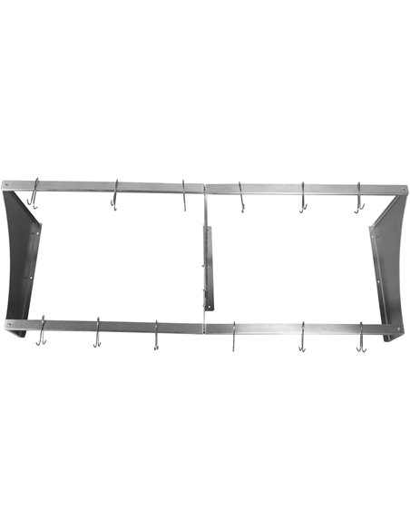 Commercial Wall Mounted Double Line Pot Rack with 12 Hooks Stainless Steel 1200x300x300mm | Stalwart DA-VMR1230