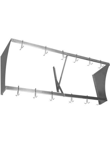 Commercial Wall Mounted Double Line Pot Rack with 12 Hooks Stainless Steel 1200x300x300mm | Stalwart DA-VMR1230