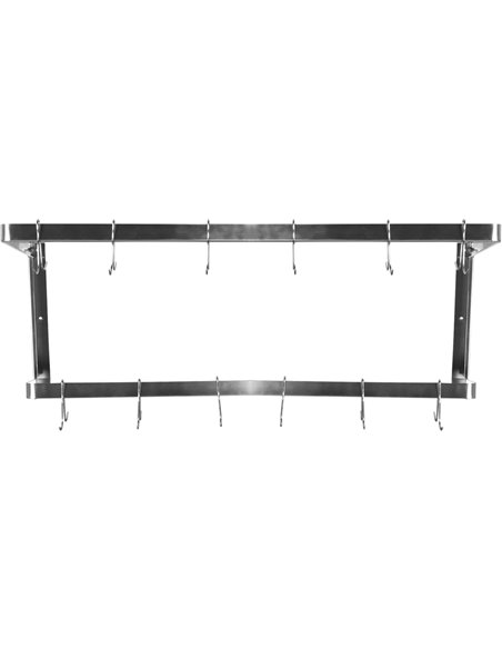 Commercial U-Style Wall Mounted Double Line Pot Rack with 12 Hooks Stainless Steel 900x300x300mm | Stalwart DA-VMR0930U