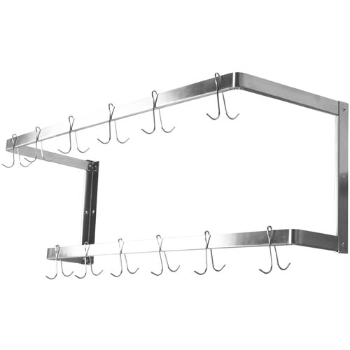 Commercial U-Style Wall Mounted Double Line Pot Rack with 12 Hooks Stainless Steel 900x300x300mm | Stalwart DA-VMR0930U