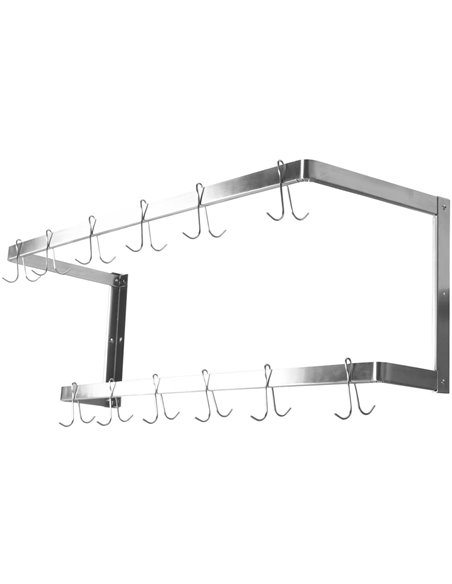 Commercial U-Style Wall Mounted Double Line Pot Rack with 12 Hooks Stainless Steel 900x300x300mm | Stalwart DA-VMR0930U