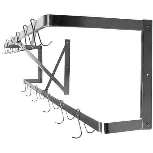 Commercial U-Style Wall Mounted Double Line Pot Rack with 12 Hooks Stainless Steel 1500x300x300mm | Stalwart DA-VMR1530U