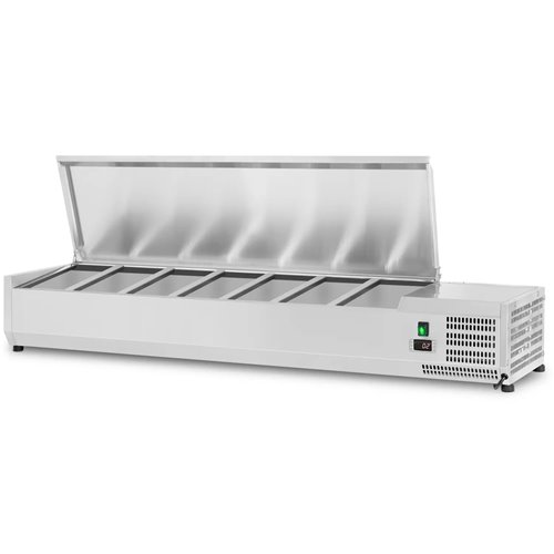 Refrigerated Servery Prep Top 1600mm 7xGN1/3 Stainless steel lid | Stalwart DA-THVD1600/380
