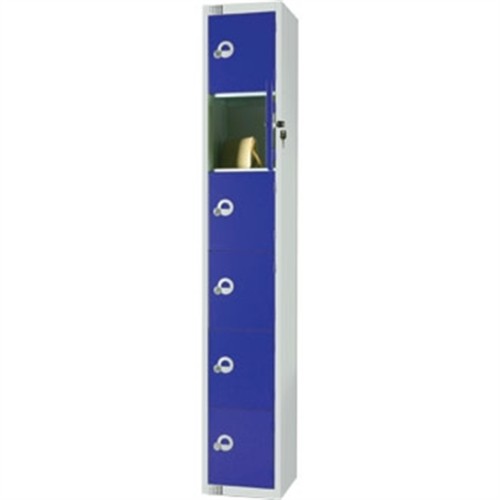 Six Door Locker  with Sloping Top Blue Padlock