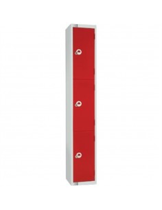 Three Door Locker with Sloping Top Red Padlock