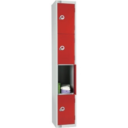 Four Door Locker  with Sloping Top Red Camlock