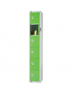 Six Door Locker  with Sloping Top Green Padlock