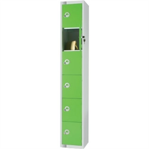 Six Door Locker  with Sloping Top Green Padlock